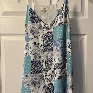 LOFT Teal and White Patchwork Blouse